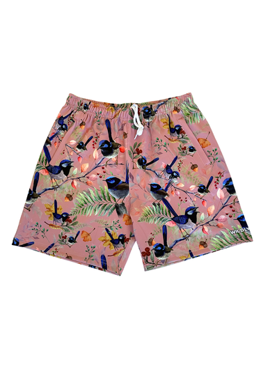 Everyday Outdoor Longline Shorts - Blue Wren Dusty Pink - Wildlyready