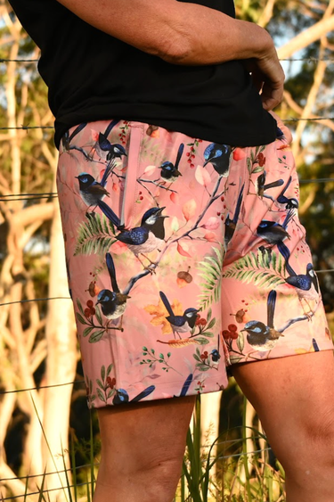 Everyday Outdoor Longline Shorts - Blue Wren Dusty Pink - Wildlyready