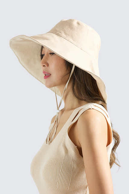 The Seabreeze Wide Brim Linen - Cotton Hat UPF50+ - Beige - Wildlyready