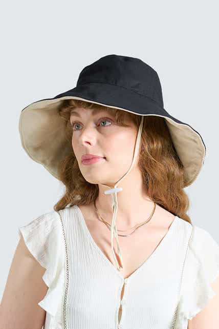 The Seabreeze Wide Brim Linen - Cotton Hat UPF50+ Black - Wildlyready